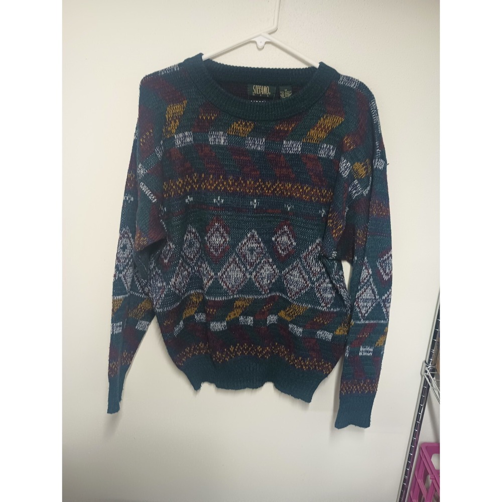 Vintage 90s Abstract Knit Sweater Mens Medium Multicolor Stefano Man
